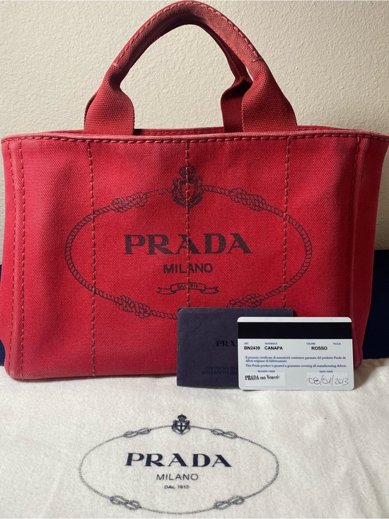 Prada Handbags - Prada Red Canapa Canvas Tote with Logo - w/Authentication Card